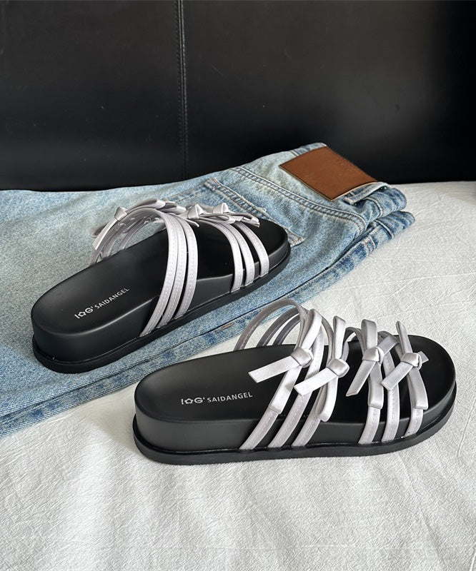 Versatile Silver Bow Platform Slide Sandals
