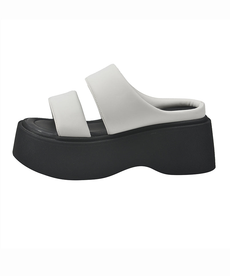 Faux Leather Splicing Silver Platform Slide Sandals Peep Toe