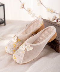 Beige Embroideried Slide Sandals Tulle Boho Splicing