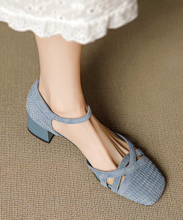 Women Buckle Strap Splicing Chunky Sandals Caramel Suede