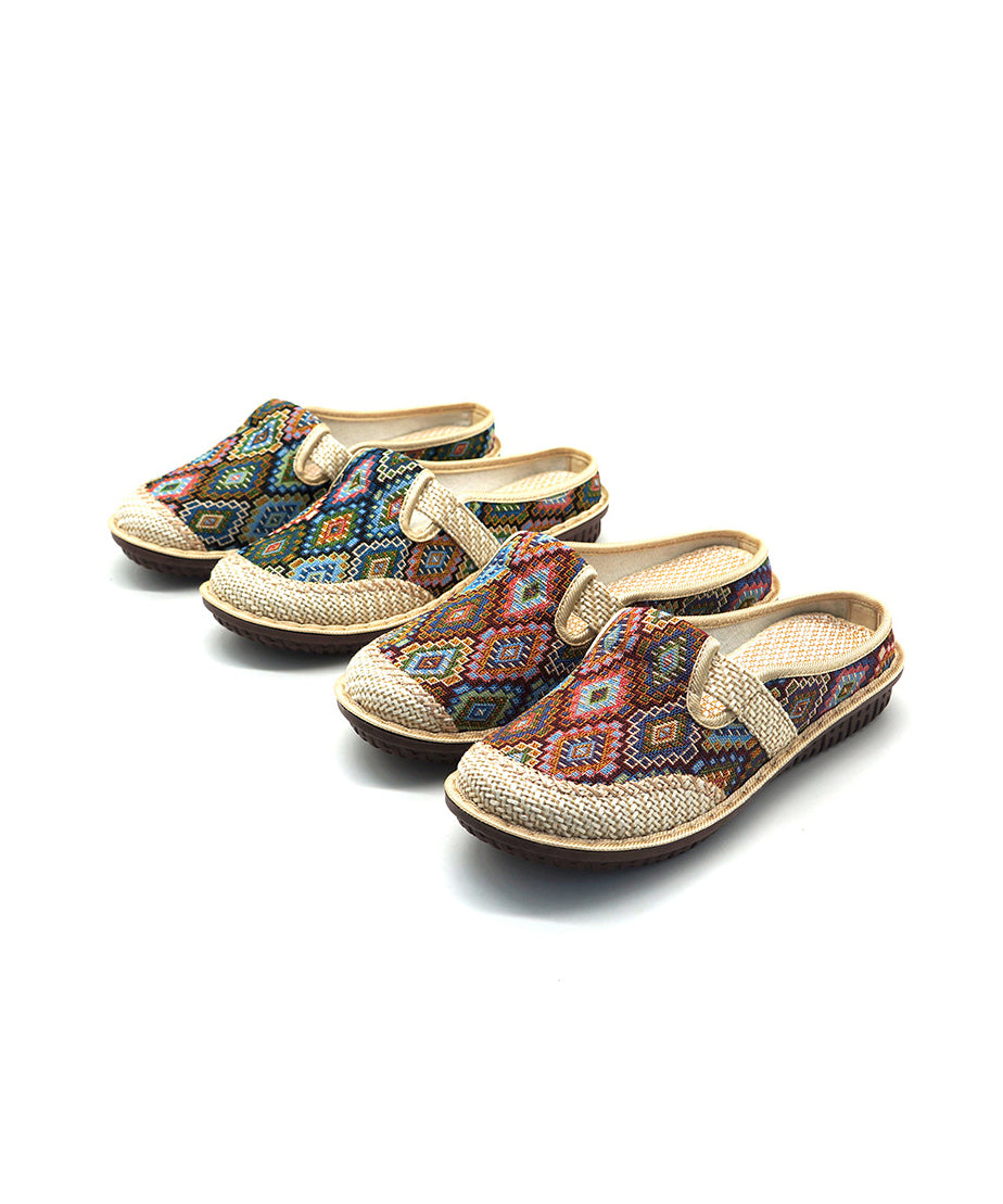 Handmade Comfy Green Splicing Linen Slide Sandals