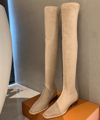 Versatile Black Elastic Fabric Chunky Knee Boots