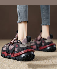 Red Suede Platform Flat Sport Shoes Splicing Lace Up