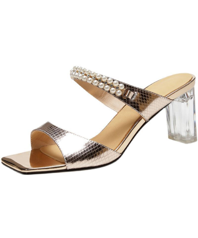 Champagne Sandals Peep Toe Chunky Sandals