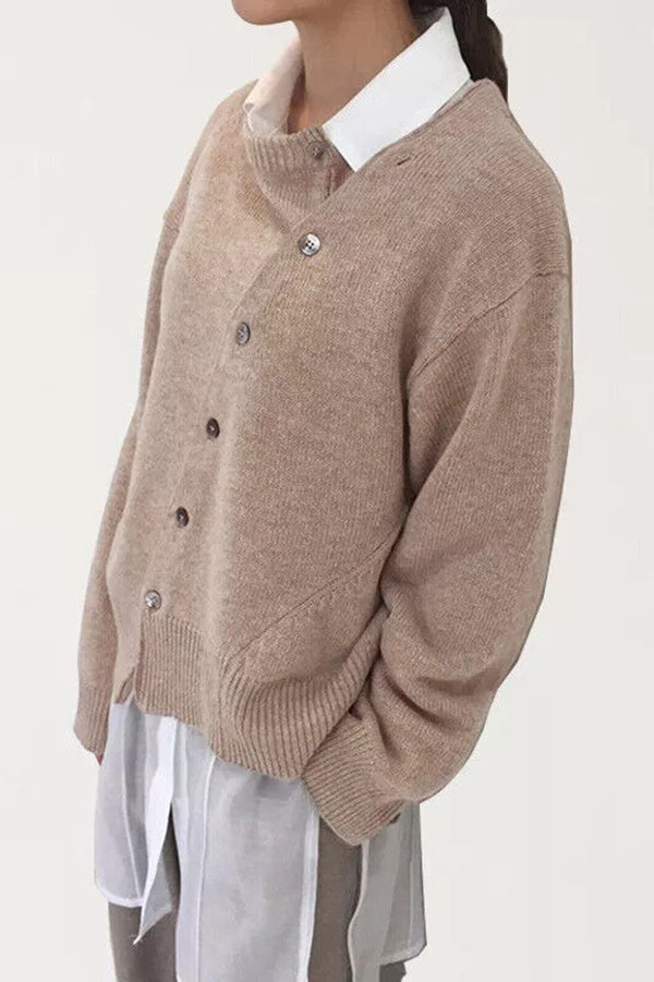 Irregular Button Knitted Crew Neck Sweater