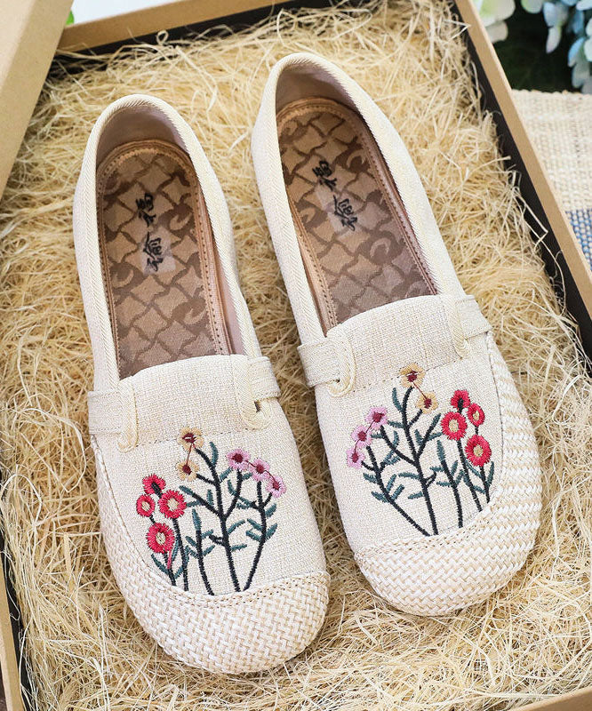 Casual Beige Embroideried Flat Shoes For Splicing Flat Feet Shoes