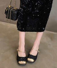 Beige Sequins Splicing Buckle Strap Splicing Sandals