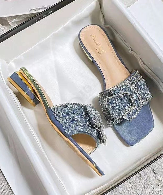 Summer Blue Zircon Peep Toe Slide Sandals