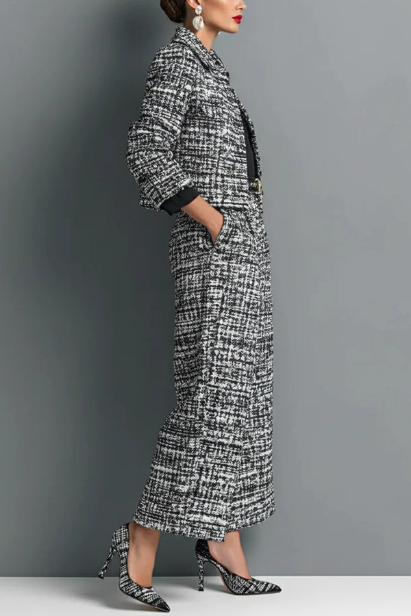 Long-sleeved Single-breasted Short Jacket and Casual Pocket Wide-leg Pants Sets