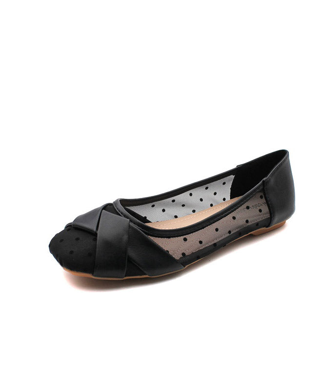 Black Dot Faux Leather Buckle Strap Flat Shoes