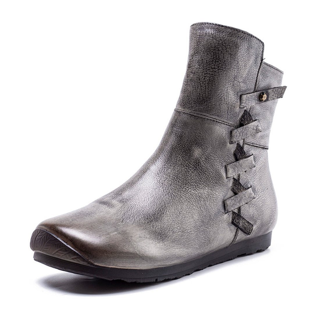 Cozy Side Zippers Casual Leather Flats Martin Boots