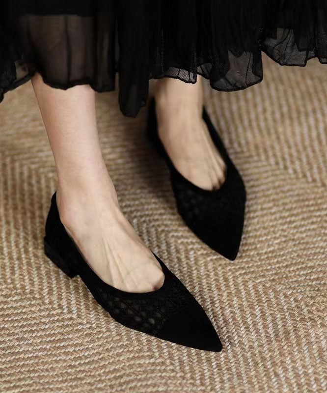 Black Hollow Out Breathable Tulle Splicing Flats
