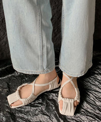 Green Hollow Out Flat Sandals Sheepskin Stylish Splicing