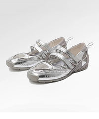 Red Faux Leather Buckle Strap Splicing Sport Flats