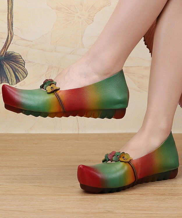 Soft Cowhide Leather Flats Splicing Handmade Retro