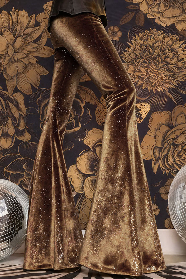 Velvet High-waisted Draped Casual Flared Pants