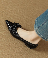 Splicing Bow Flat Shoes Rose Faux Leather Pointed Toe