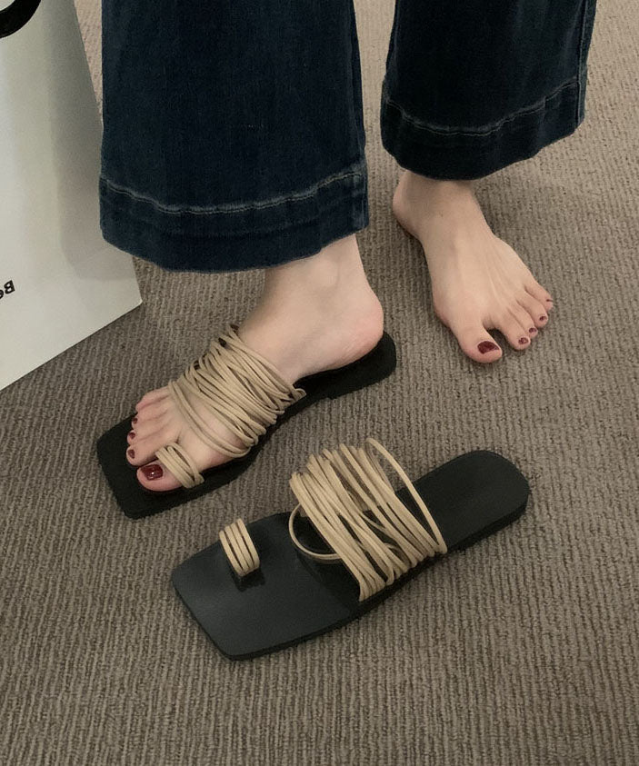 Chic Soft Splicing Khaki Slide Sandals Peep Toe