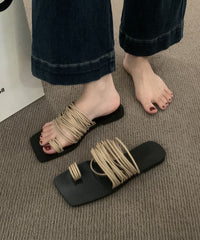 Chic Soft Splicing Khaki Slide Sandals Peep Toe