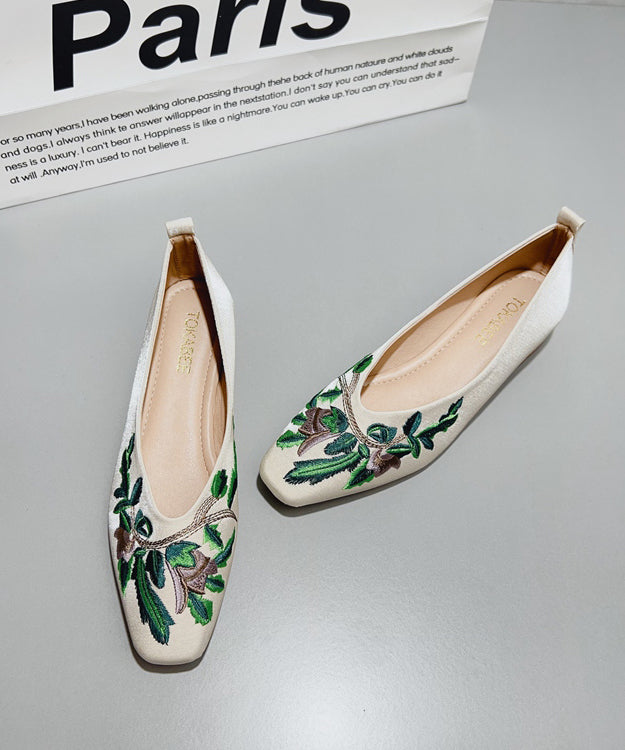 Green Satin Embroidered Flat Feet Shoes