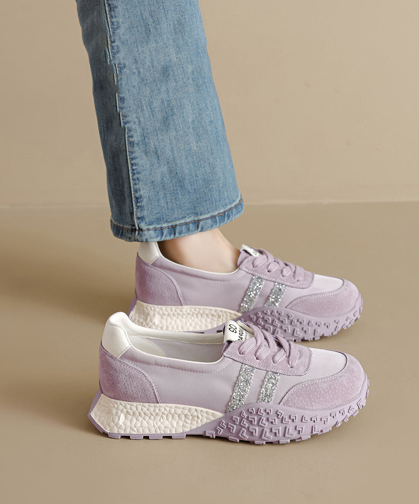 Purple Suede Lace Up Splicing Flat Shoes Women