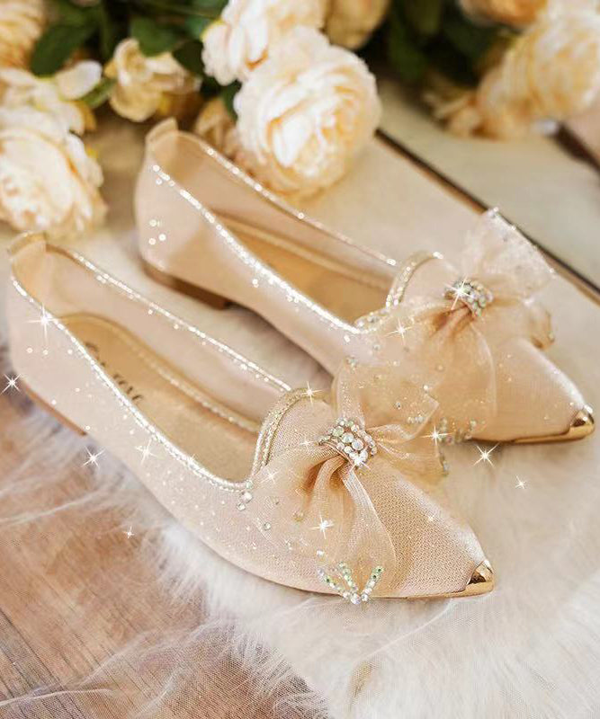 Breathable Tulle Hollow Sequin Bow Flat Shoes Pointed Toe