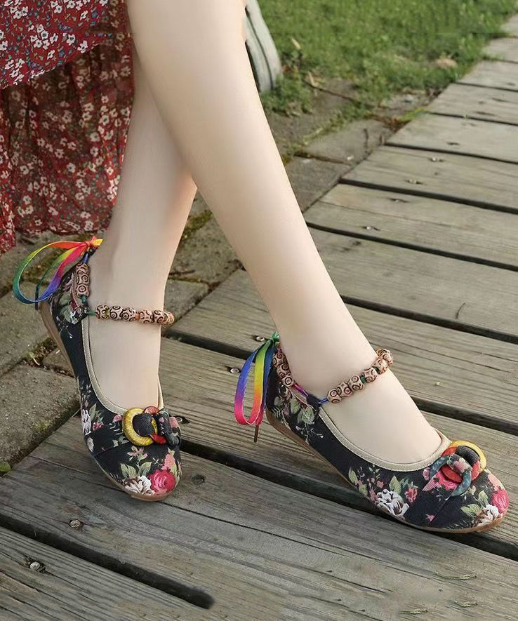 Black Cotton Fabric Splicing Flat Shoes For Women