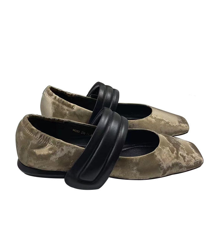 Khaki Flat Shoes Stylish Splicing Buckle Strap
