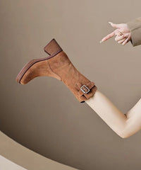 Caramel Boots Chunky Suede Comfy Belt Buckle