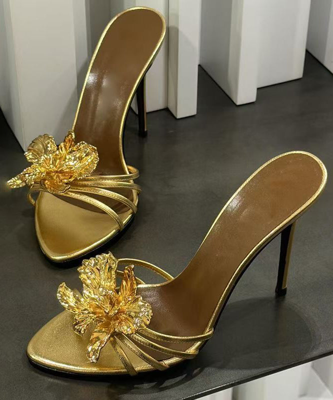 Black Stiletto Faux Leather Floral Splicing Slide Sandals