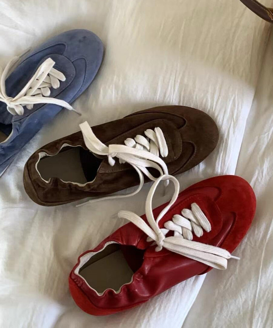 New Handmade Red Lace Up Sports Flats Shoes