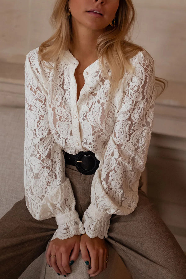 Lace Long-sleeved Casual Button-down Shirt