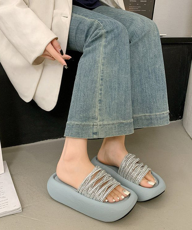 Stylish Leopard Zircon Platform Slide Sandals Peep Toe