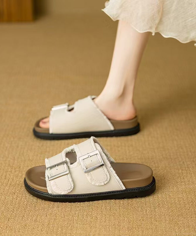 Beige Splicing Platform Slide Sandals Peep Toe