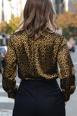 Leopard Print Satin Long-sleeved Casual Shirt