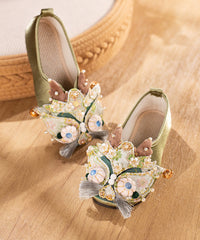 Green Embroidered Flat Tiger Head Shoes