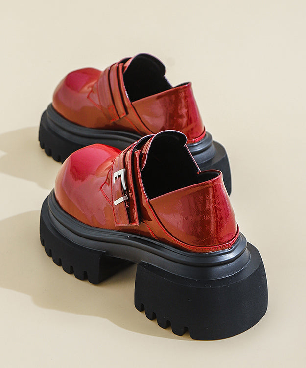Fashion Red Loafer Shoes Platform Faux Leather