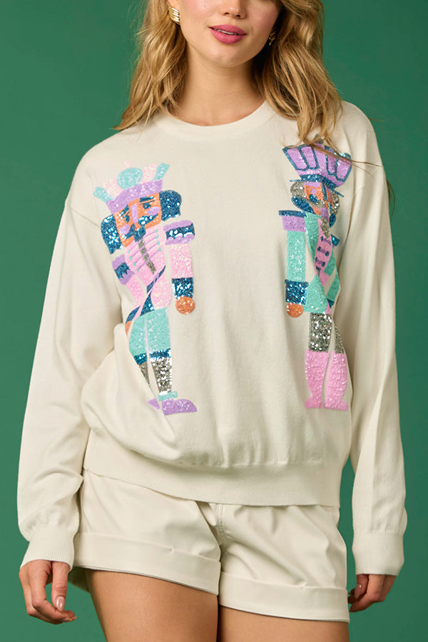 Christmas Soldier Sequined Casual Sweatshirt