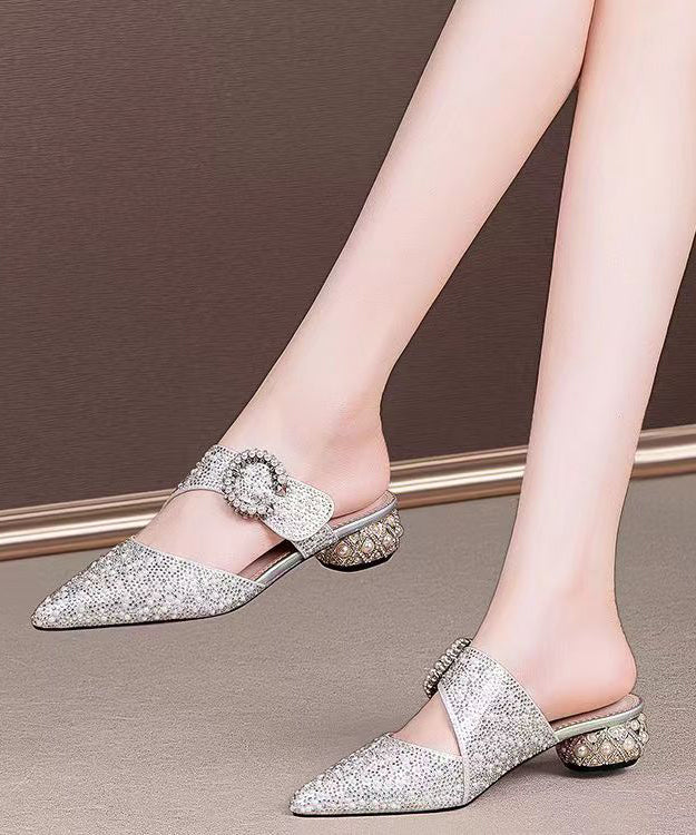 Versatile Silver Nail Bead Zircon Pointed Slide Sandals