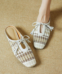 Minimally Casual Beige Breathable Slide Sandals Splicing Lace Up