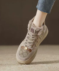 Khaki Suede Splicing High Top Board Shoes Lace Up