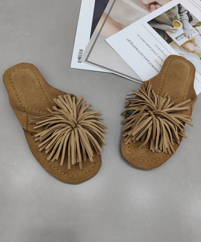 Comfy Pink Suede Tasseled Splicing Slide Sandals