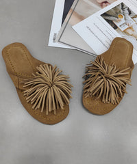 Comfy Pink Suede Tasseled Splicing Slide Sandals