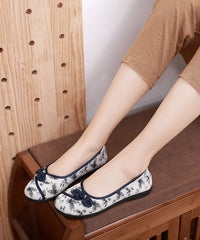Vintage Embroideried Flats Beige Cotton Fabric Flat Shoes For Women