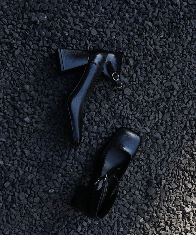 Chic Silver Buckle Strap Splicing Chunky Heel Shoes