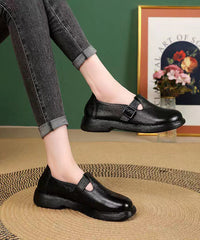 Splicing Comfortable Flats Black Cowhide Leather