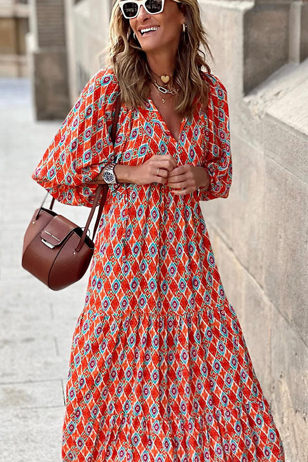 street picnic bubble sleeve layered elegant party MIDI dress