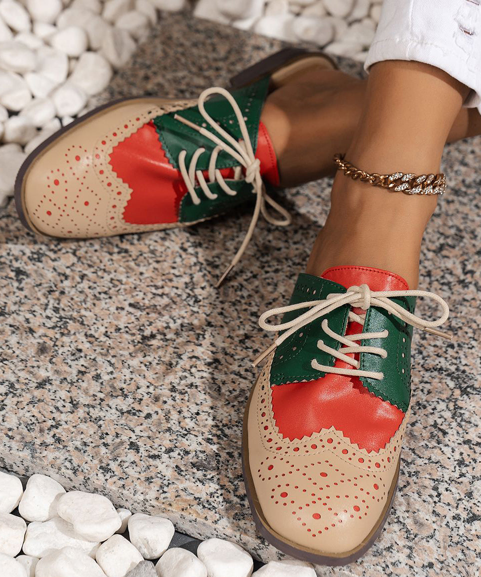 Red Lace Up Faux Leather Walking Low Heel Sandals