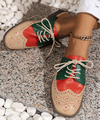 Red Lace Up Faux Leather Walking Low Heel Sandals