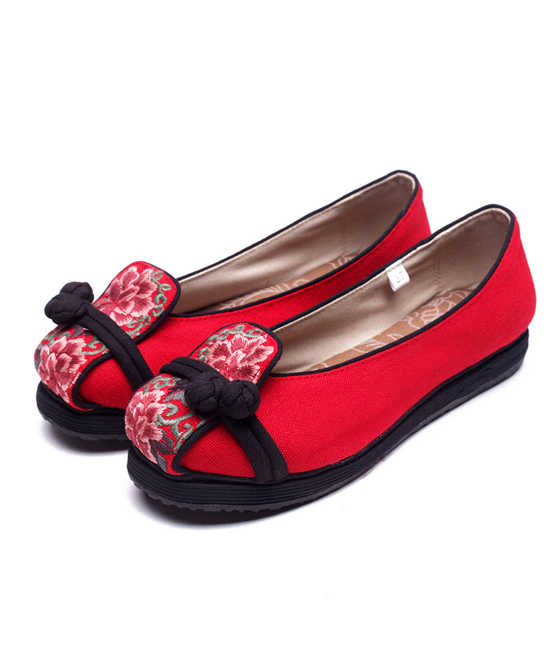 Red Cotton Fabric Flat Shoes For Embroideried Flat Feet Shoes
